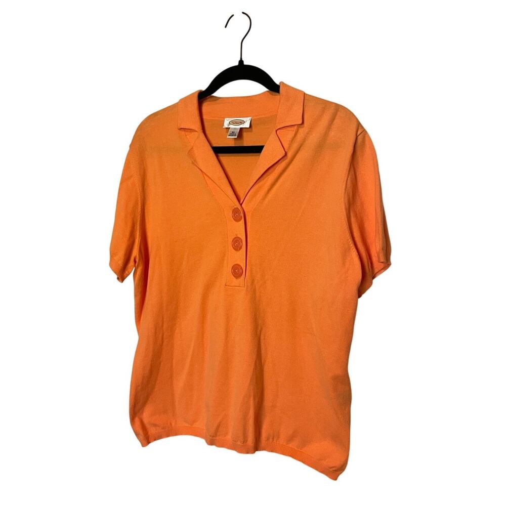 Talbots Orange Knit Polo Short Sleeve Top Sweater Preppy Retro- size XL